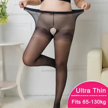 Meia-calça sexy plus size 10d, feminina, virilha aberta, ultrafina, de cintura alta, erótica, grande tamanho, virilha meia-calça