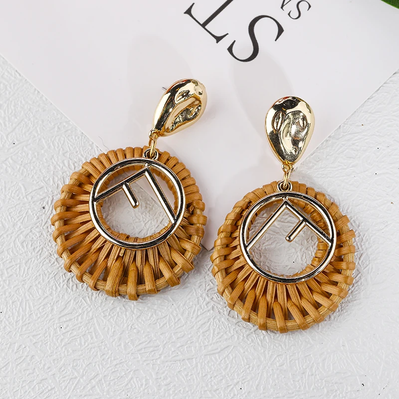 AENSOA Bohemia Handmade Geometric Rattan Straw Weave Knit Vine Drop Earrings For Women Korea Earring Party Jewelry Wholesale AENSOA Bohemia Handmade Geometric Rattan Straw Weave Knit Vine Drop Earrings For Women Korea Earring Party Jewelry Wholesale