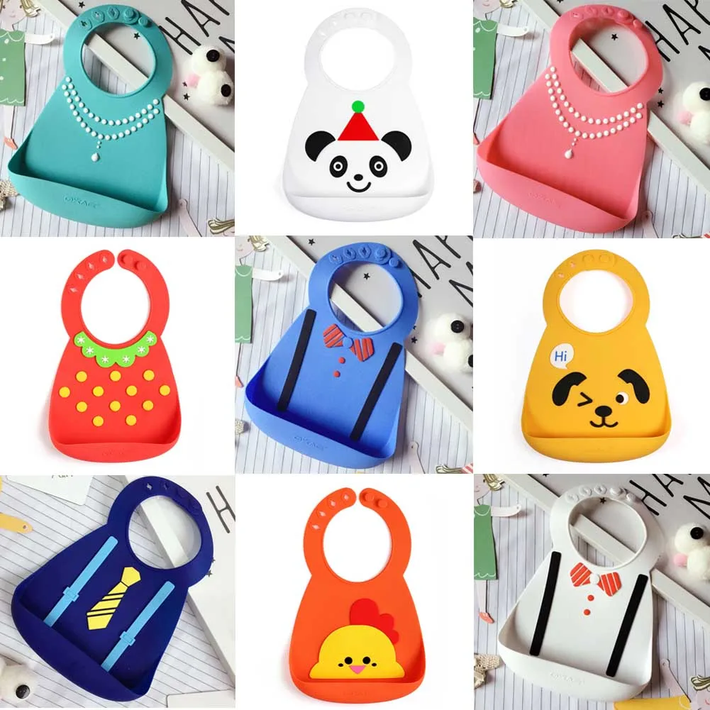 

New Arrive Baby bibs Waterproof silicone feeding Infant saliva towel newborn cartoon aprons Baby Food-grade silicone Bibs