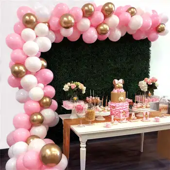 

112pcs 12inch Chrome Gold Pastel White Balloons Garland Arch Kid 1st Birthday Party Decorations Backdrop Adult Wedding Ballon