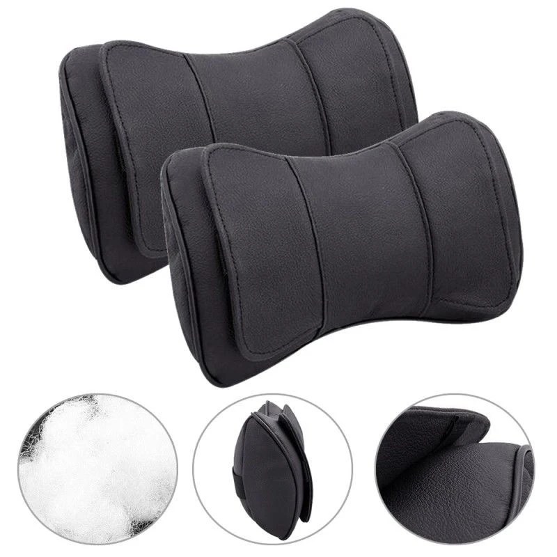 

Accessory 2pcs Black Leather Car Headrest Pillows Neck Cushion Head Supporting Rest 25*15*8cm High Quality New