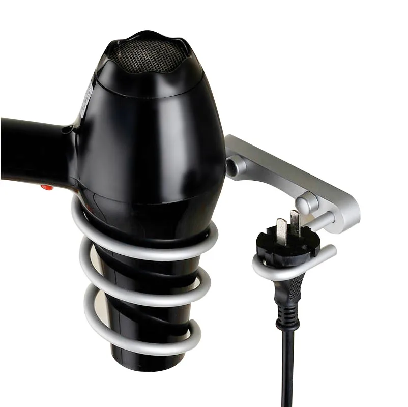 

Aluminum Spring Style Hair Dryer Holder Wall Rack Mount Bathroom Accessories Shelf Drying Rack with Plug Holder
