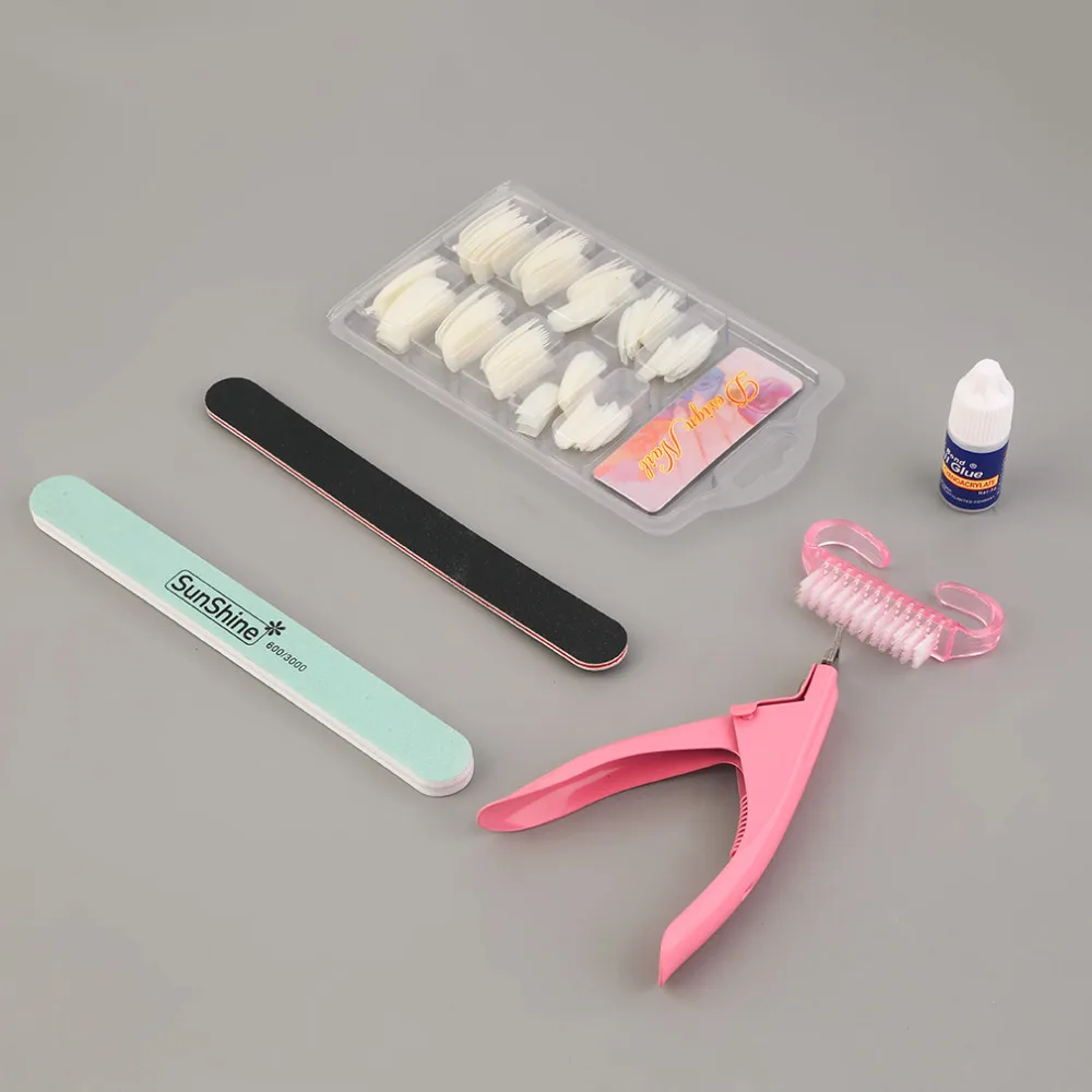 

New 100 Pcs Natural French Tips & Nail Art Glue Cutter Polish File Tools Set Drop Shipping Wholesale