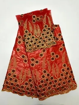 

red bazin riche getzner woman blouse french net lace nigerian scarf with beads african fabric for dress 5yard+2yard/lotL