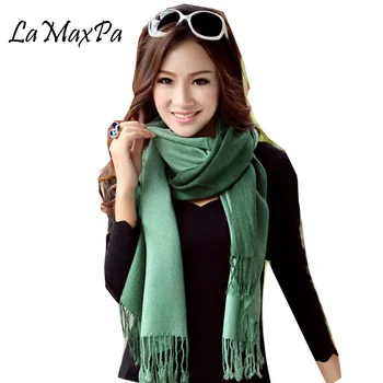 

LaMaxPa 2018 New Fashion Winter Scarf For Women Silk Acrylic Solid Pashmina Gradient Pure Color Scarf Shawl With Tassel Scarf