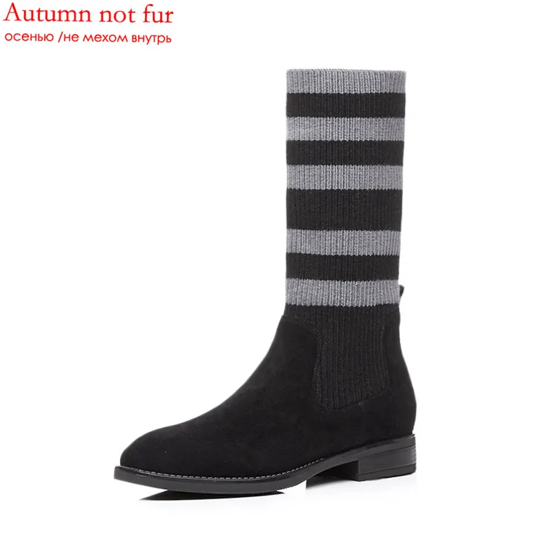 black not fur ASUMER/Большие размеры 34-43; Модные женские ботинки до середины икры с квадратным носком на низком каблуке повседневные женские ботинки из замши Новинка года - Цвет: black not fur