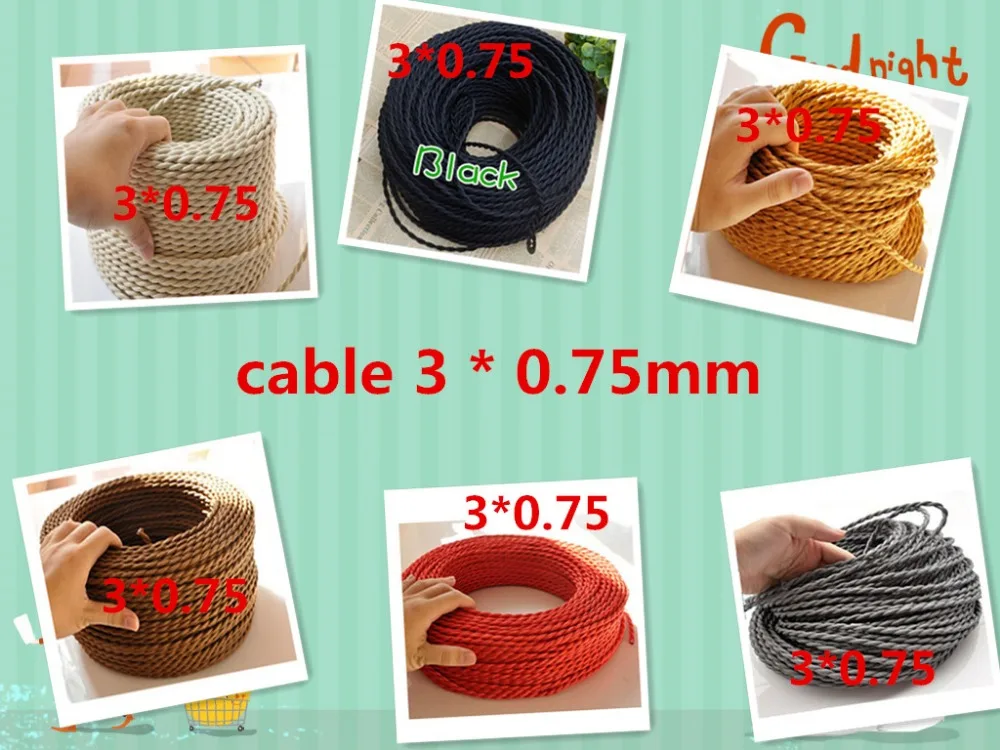 10MLot textile cable 30.75  Cable Fabric Wire Chandelier  Wires Braided Cloth extile cable 30.75 textile cable 3 core (6)