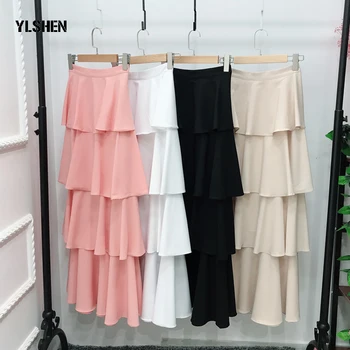 

Ruffles Skirts Pastel Faldas Mujer Moda 2019 Abaya Dubai Turkish Long Maxi High Waist Skirt Women Jupe Longue Tutu Femme Womens