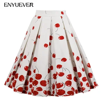 

Enyuever Summer Skirts Womens Clothes Plus Size Vintage Floral Print Retro Party Jupe Femme High Waist Midi Cute Pleated Skirts