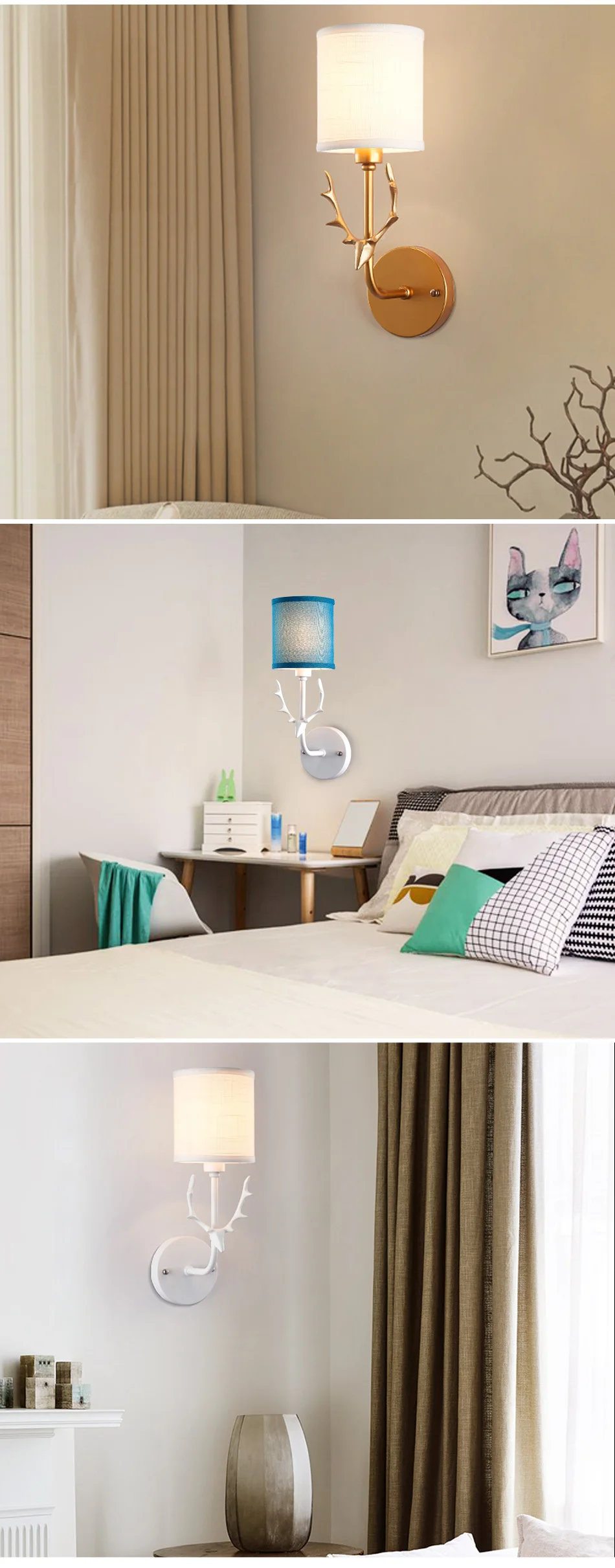 Creative bedside wall lamp E27 Bulb stair White Black Gold interior wall sconce Light in the nursery mirror industrial Lighting (7)