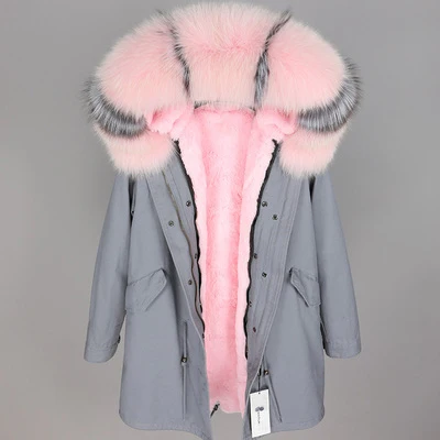 OFTBUY,, парка, натуральный мех, пальто, зимняя куртка для женщин, натуральный Лисий мех, воротник, теплый, Свободный, черный, искусственный мех, подкладка, длинное пальто, отстегивается - Цвет: 5