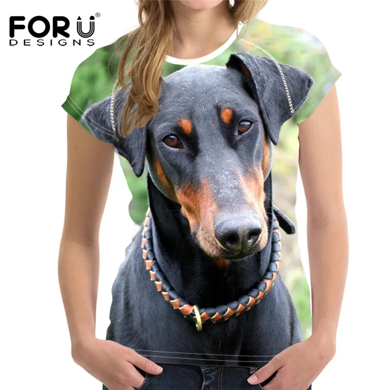 FORUDESIGNS/немецкая женская футболка с коротким рукавом и принтом Doberman брендовая