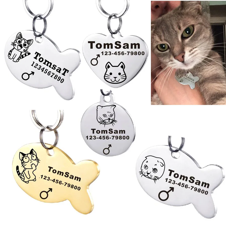 

Personalized Engraved Cat Name Tag Anti-lost Stainless Steel Dog Tag For Cat Collar Accessory Customized Pet ID Tags