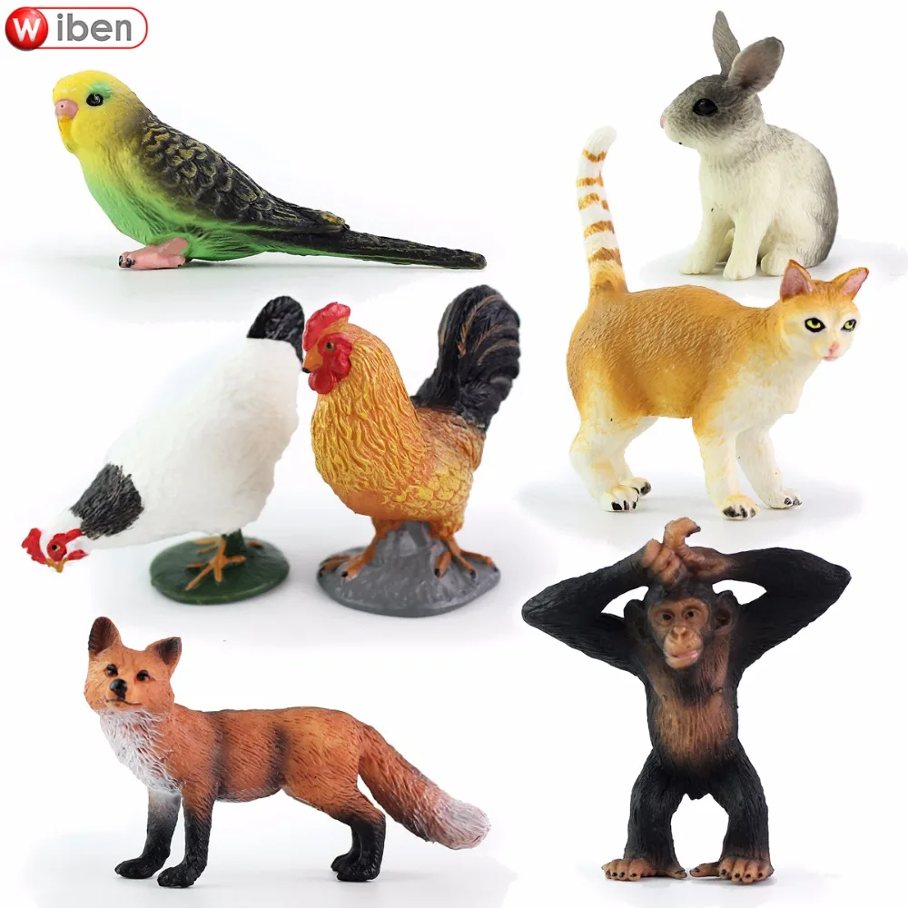 

Wiben 7pcs/lot Orangutan Cat Parrot Hen Cock Rabbit Rabbit fox Animal Models Action Toy Figures Collection Boys Gifts