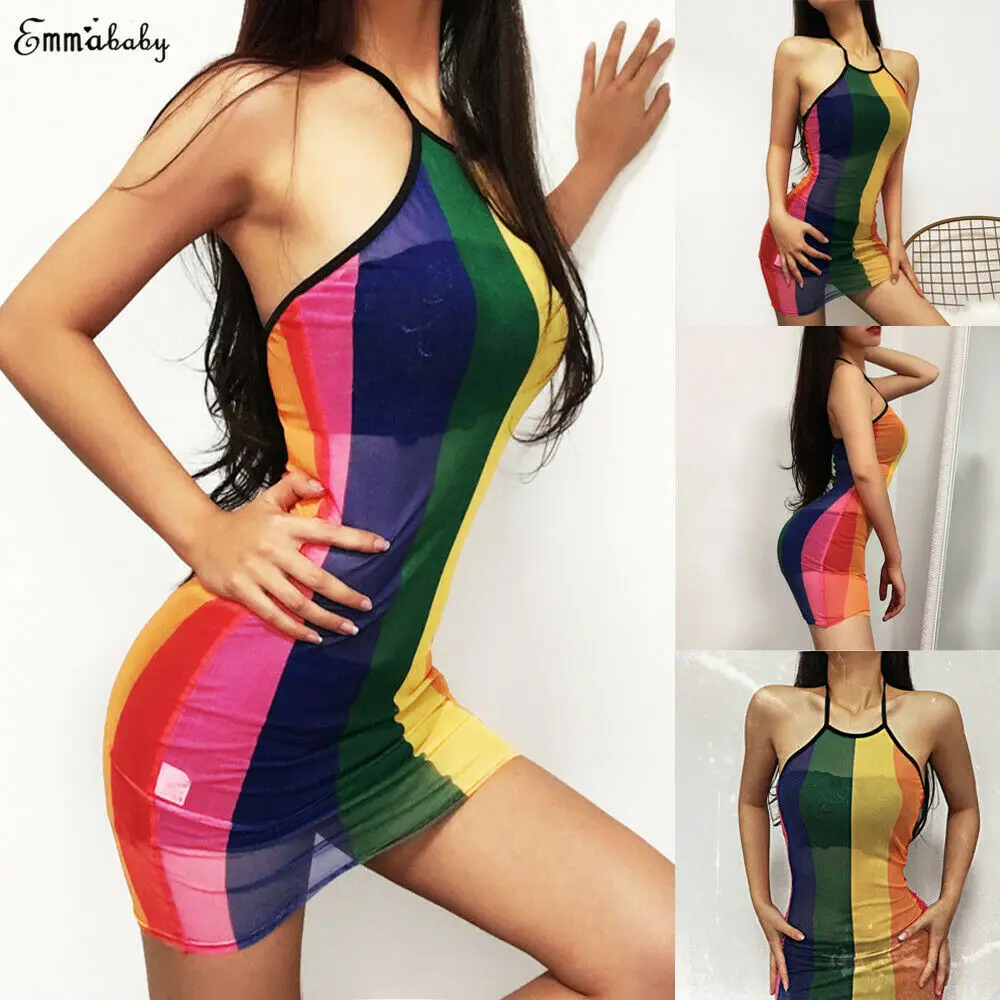المرأة مثير اللباس الصيف منظور Bodycon انظر من خلال فساتين صالح سليم السيدات مصغرة فستان بكتافة