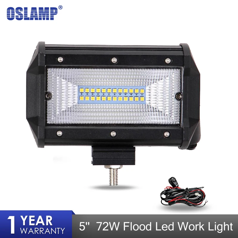 

Oslamp 5" 72W LED Work Light Flood Beam Light Bar Offroad 4WD 4x4 LED Bar 12V 24V 6000K For Car ATVs SUV Truck Fork Vehicles