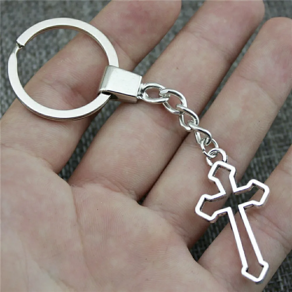 

Keyring 38x22mm Cross 2 Colors Antique Bronze Antique Silver Color Men Jewelry Car Key Chain Ring Holder Souvenir Gift