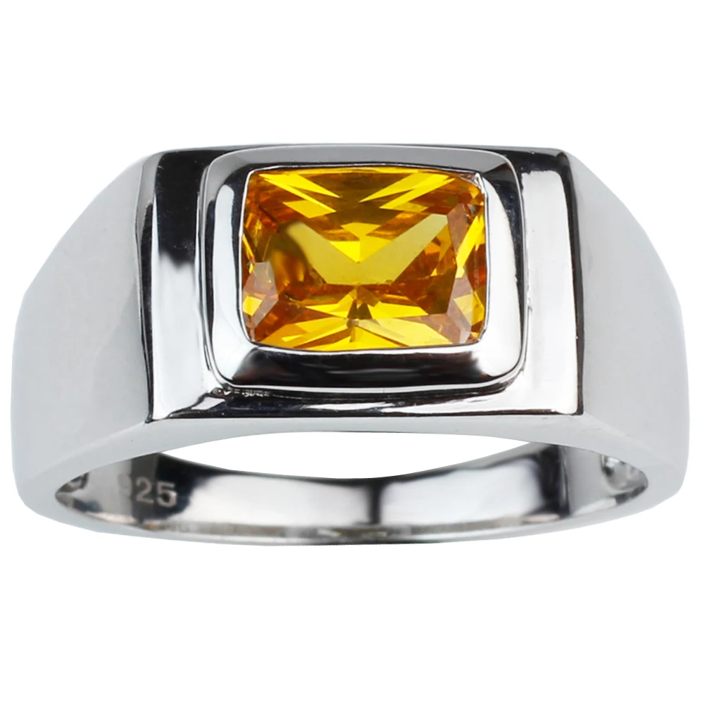 Real 925 Sterling Silver Men Ring Fashion Jewelry with 7x9mm Rectangular CZ R509