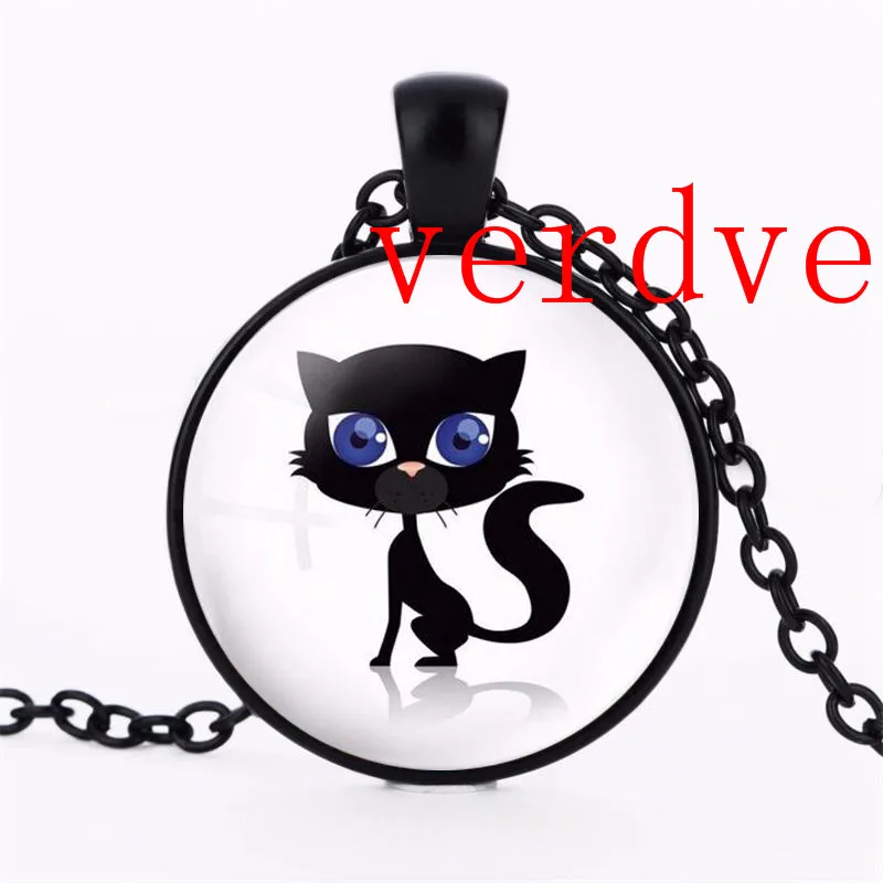 

Fashion retro Wholesale Art Glass Cabochon Necklace Cat Kitten Necklace Shabby Chic Cat Round Pendant Girls necklace