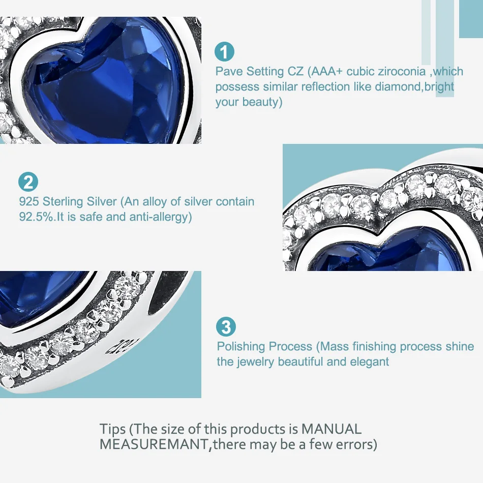 ELESHE серебряные бусины 925 пробы с микропрокладкой из страз сердца синий кристалл и подвеска с прозрачными кубическими цирконами подходят к оригинальному браслету ювелирных изделий