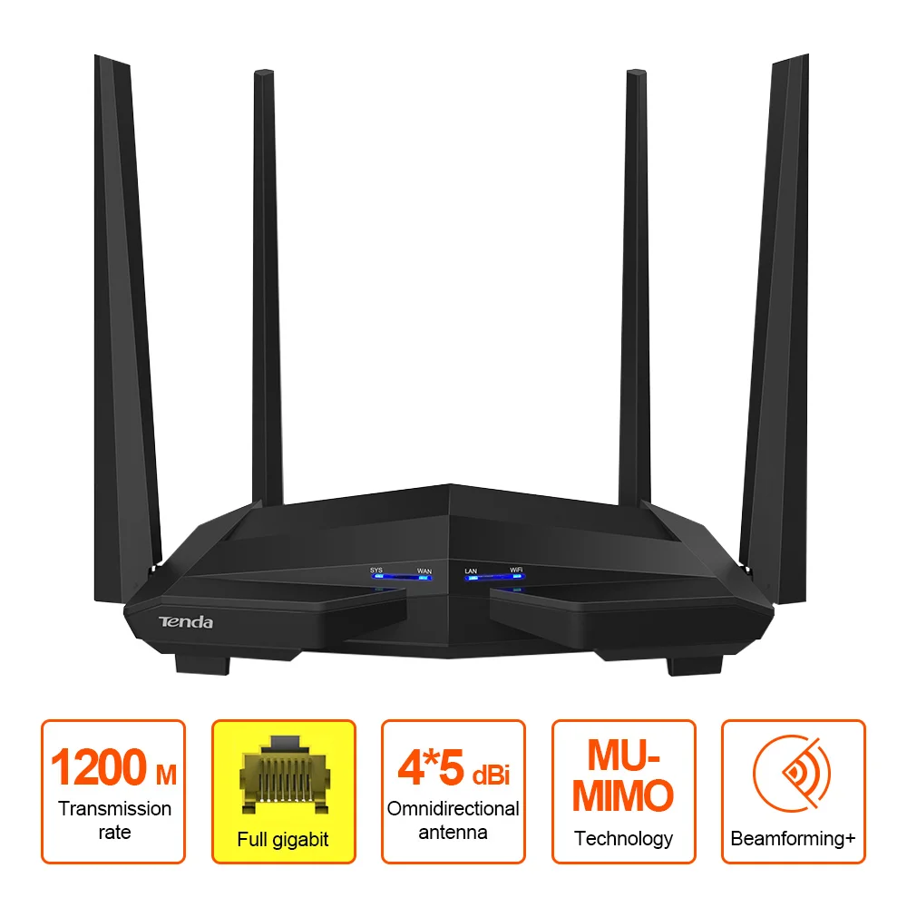 

Tenda AC10 1200Mbps Wireless Wifi Router Dual band 2.4G/5G 1 WAN+3 LAN Gigabit Port 802.11AC 1GHz CPU 128 DDR3 Smart App Manage