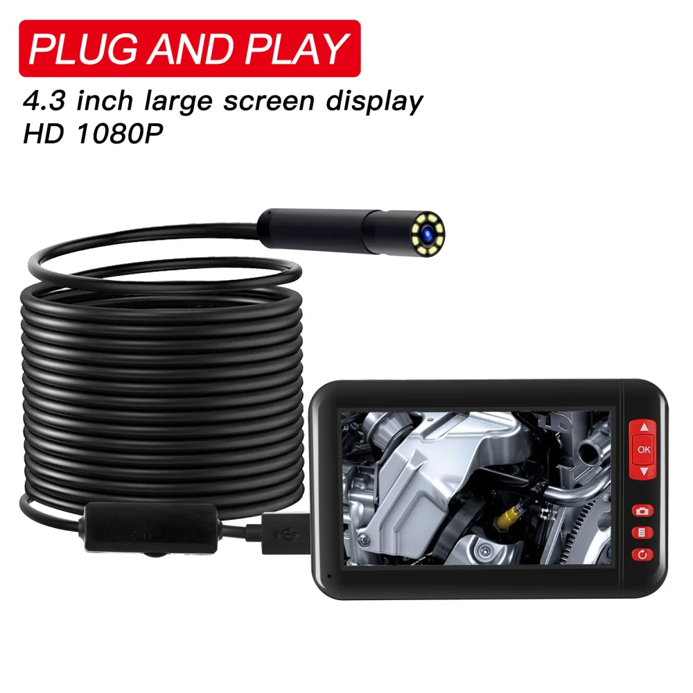 

Digital Industrial Endoscope 4.3 inch LCD Borescope Videoscope with CMOS Sensor Semi-Rigid Inspection Camera 8MM 1080P Endoscope