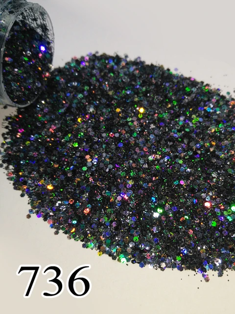 Holographic Fine Glitter Powder - 50g/1.76oz Black Nail Art Glitter for  Resin, 0.008 Non-Toxic Extra Fine Glitter for Tumbler