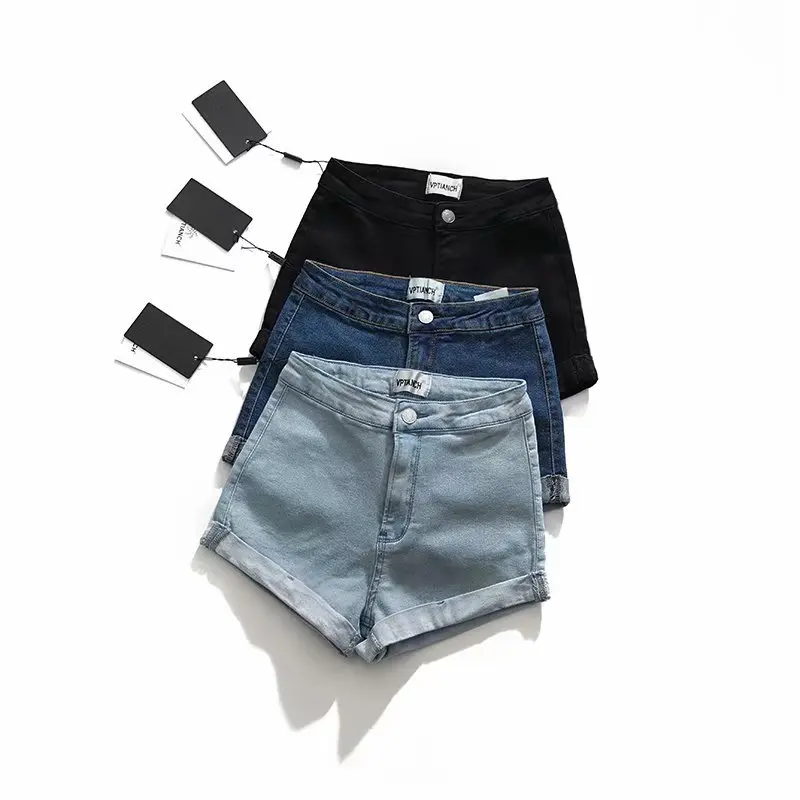 

2019 Summer New Female Street Trendy High Waist Sexy Slim Mini Short Jeans, Vintage Brand Casual Washed Denim Skinny Hot Pants