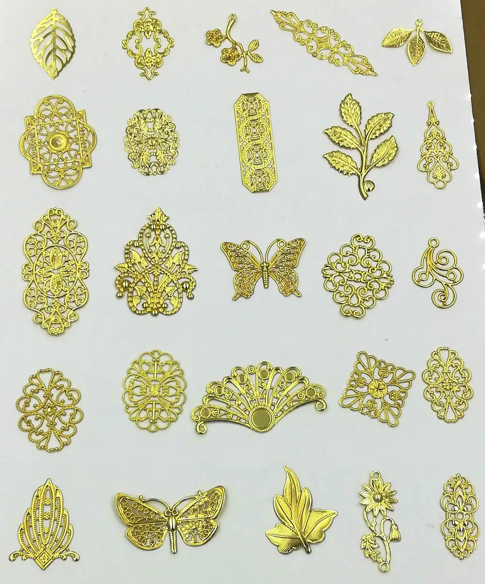 

Mixed 500g Metal Raw Brass Silver Gold Antique Bronze Filigree Connectors Charms For Jewelry Making DIY Components