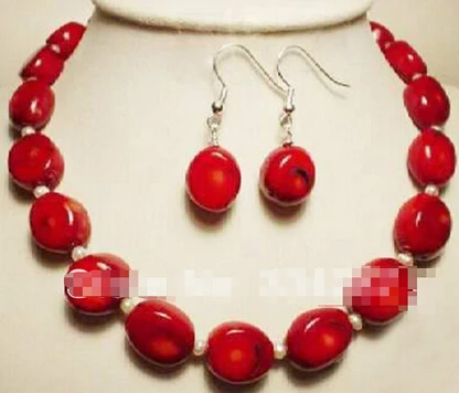 

hot sell Jewelry White Akoya Pearl & red coral necklace earring