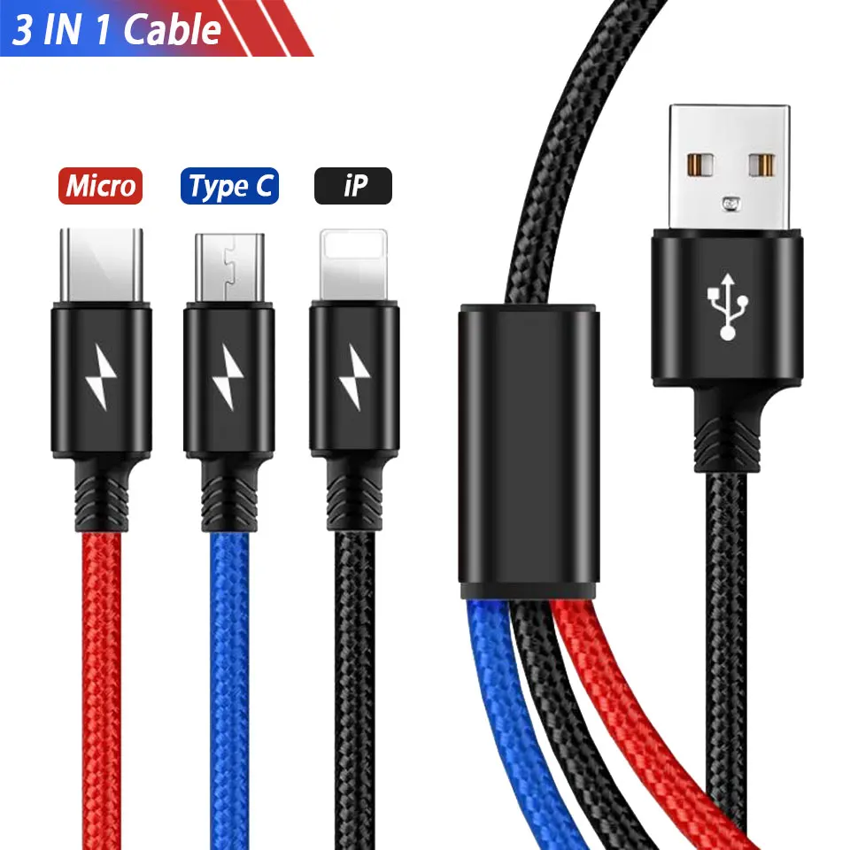 3 in 1 Multi USB Charging Cable Wire for Xiaomi mi 9 Samsung S10 S9