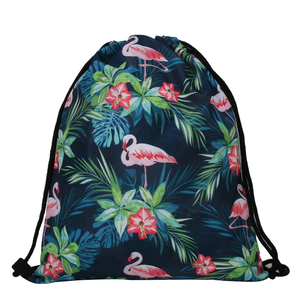 FCCEXIO New 2PCS/Set Drawstring Bags 3D Printed Flamingo Fashion Schoolbags Travel Bag School Backpack Street Shoulder Bags