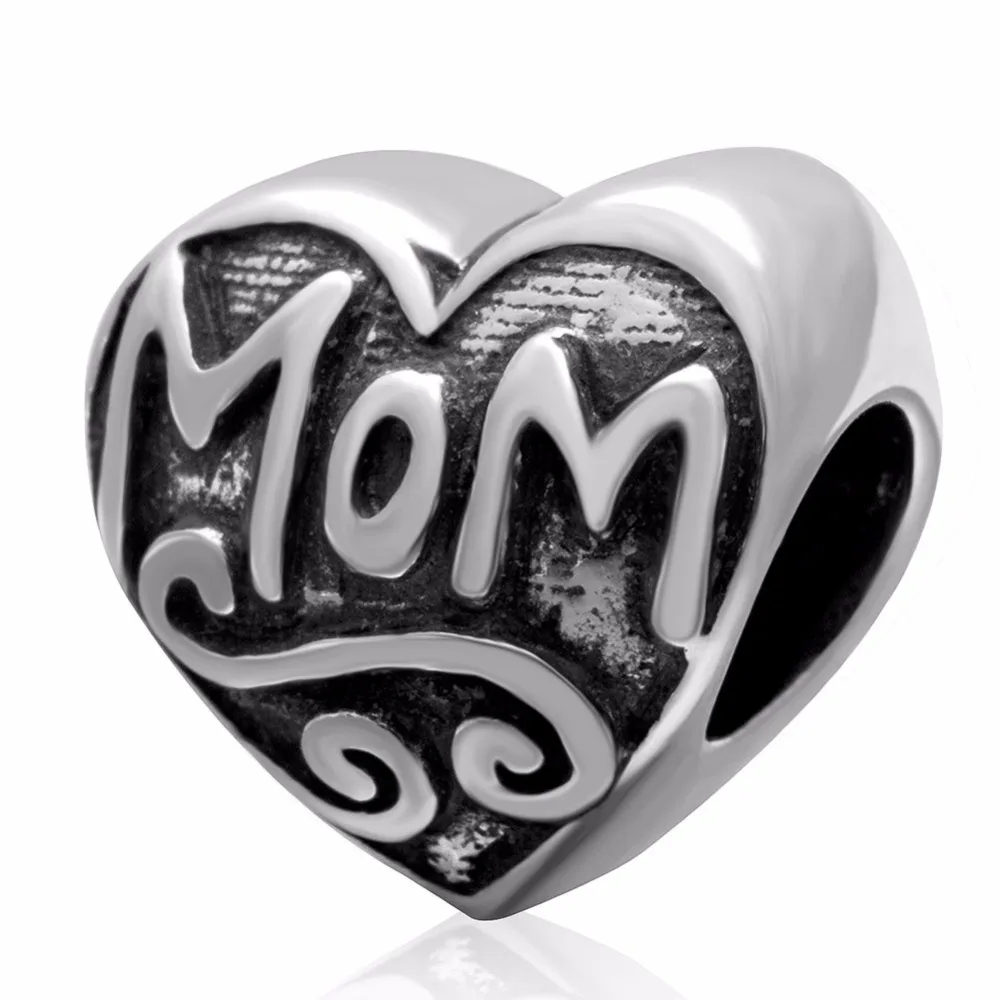 MOM heart Charm Beads Fits Troll Authentic Bracelet Silver 925 Charms Original Sterling Silver Jewelry For Women Gifts