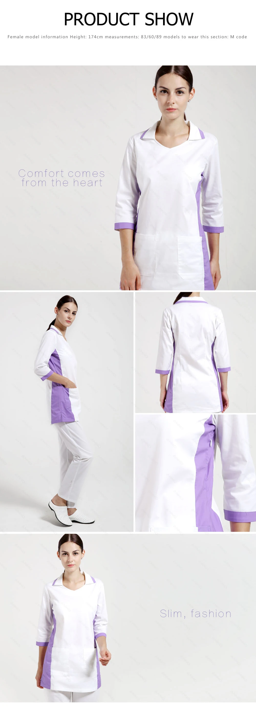 Медицинские поставить белый Рубашка с короткими рукавами больницы формы хлопок медицинских скрабы Для женщин Slim Fit Красота кормящих скрабы с воротником