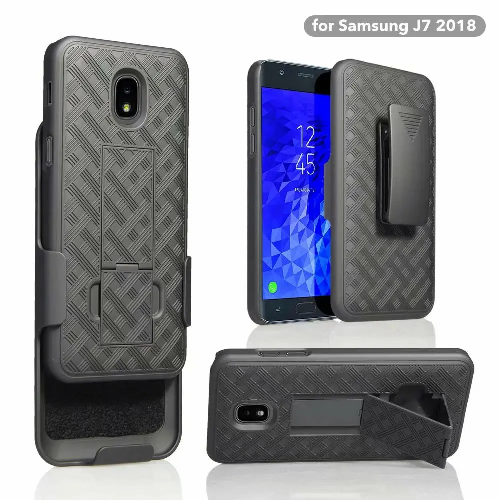 Woven 2 in 1 Hybrid Hard Shell Holster Combo Case With Kickstand &amp Belt Clip For Samsung Galaxy J7 2018/J7 Aero/J7 Star/J7 Top |