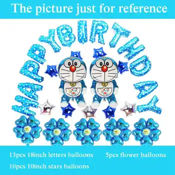 

Doraemon balloon blue color birthday balloon set large size doraemon heart style flower star foil balloon 30pcs mixed
