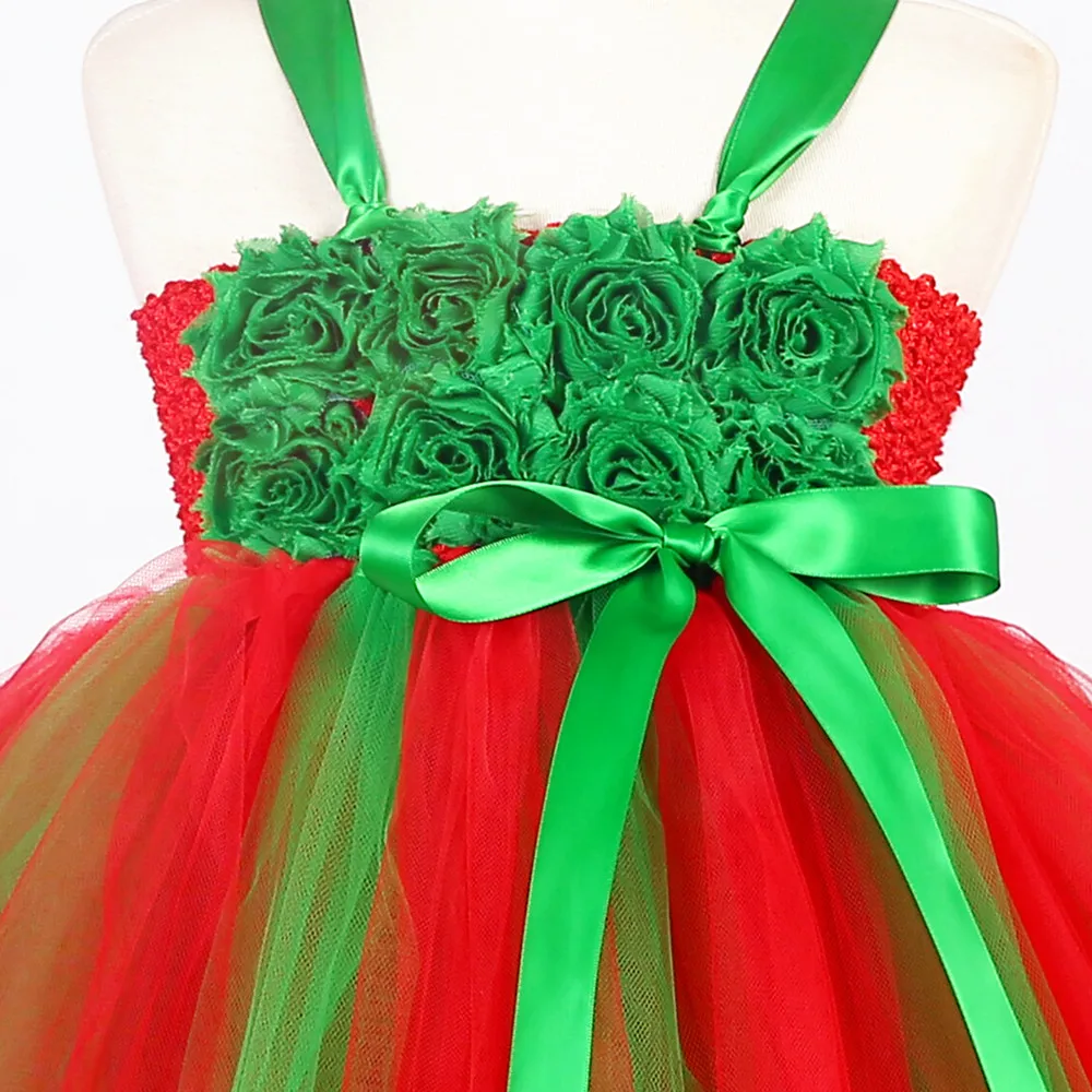 Green Red Ankle Length Girl Dress Christmas Autumn Clothing Children New Year Party Frock Tulle Tutu Christmas Tree Dress Gowns (8)