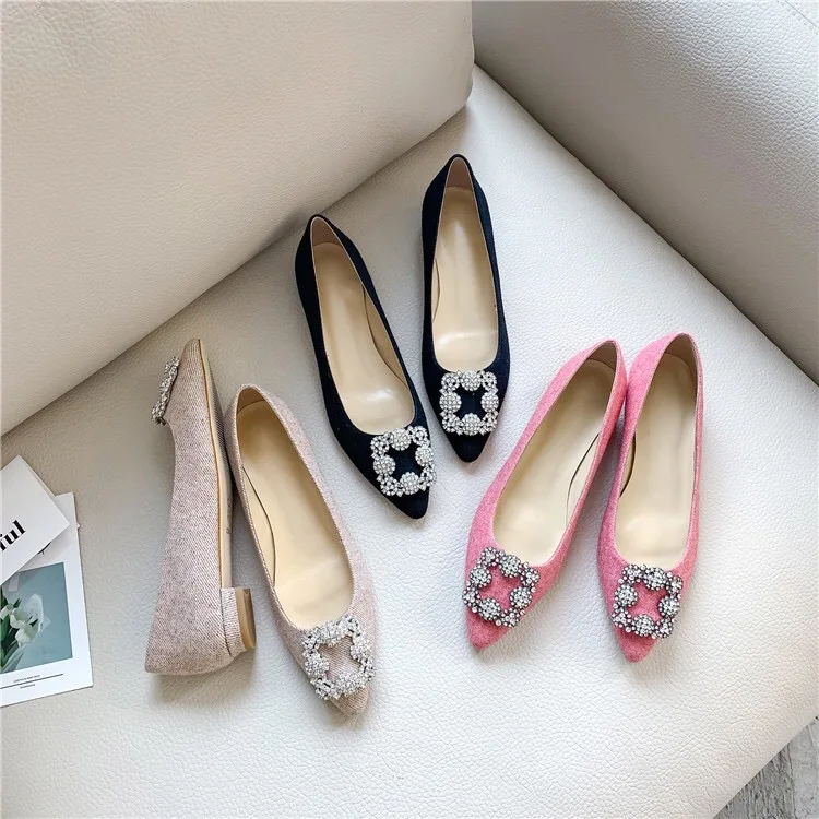woman lady demin pointed toe flat heel shoes