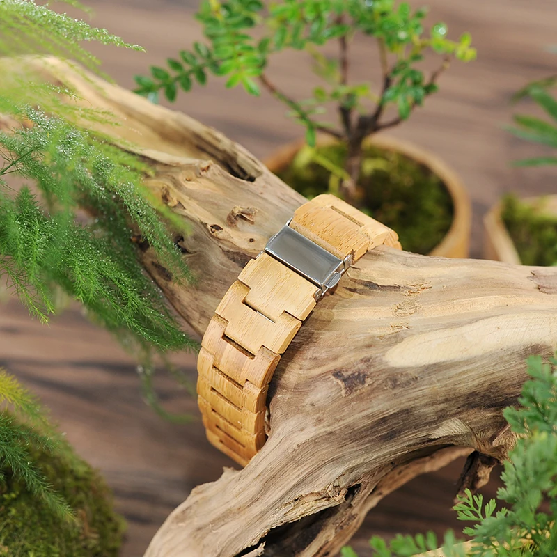 BOBO BIRD L-B22 Fashion Bamboo Men Watch with White Hands Casual Japan Quartz Watch for Male in Wood Gift Box