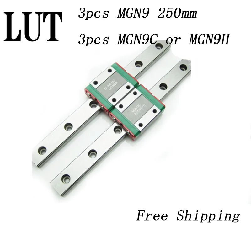 

3pcs 9mm Linear Guide MGN9 L=250mm linear rail way + MGN9C or MGN9H Long linear carriage for CNC XYZ Axis High quality