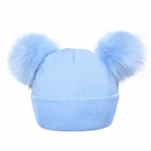 Winter Baby Hats 2018 Antumn Girls Boys Knitted Hat for Kid Fur Two Pompom Ball Cute kids Caps For Baby Girls Warm Soft Cap