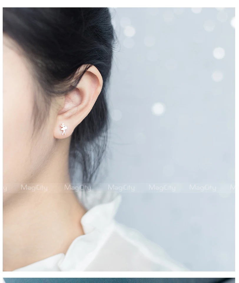 Exquisite 100% 925 Sterling Silver Fashion Cute Tiny Ballet Dancer Stud Earrings For Women School Girls Daughter's Kids Gift (1)
