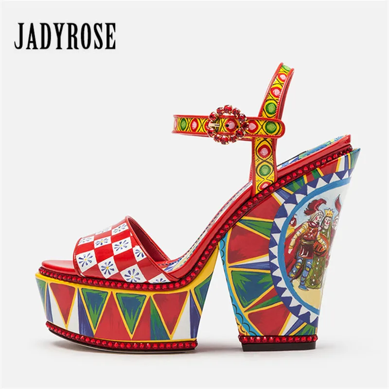 

Jady Rose Ethnic Rhinestone Decor Summer Gladiator Sandals Peep Toe Women Platform Pumps Ladies Wedge Shoes Sandalias Mujer