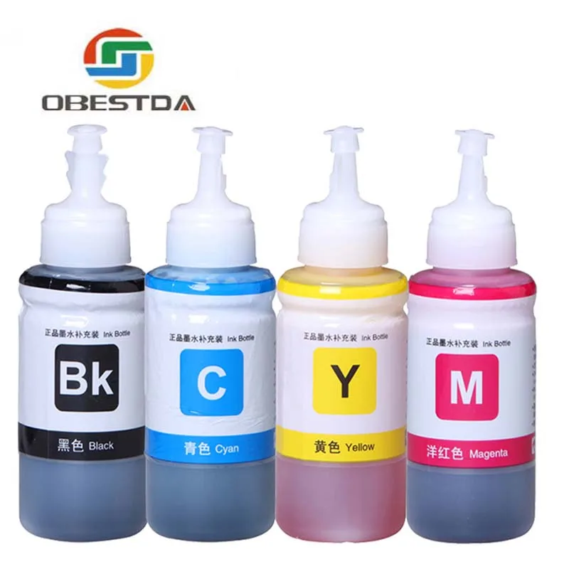 

Obestda 4Pcs 70ml Refill Dye Ink compatiable for Epson L800 L801 L100 L110 L111 L201 L210 L211 L300 L312 L355 L350 L362 L366