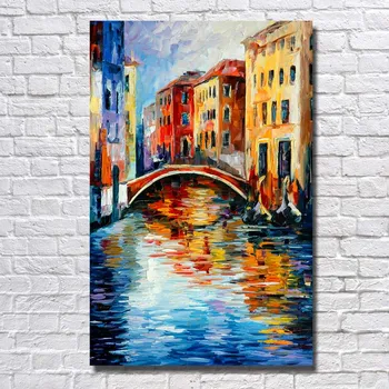 

Free Shipping Modern Abstract Wall Painting Water City Scenery Home Decorative Art Hand Painted Oil Painting Not Framed Art