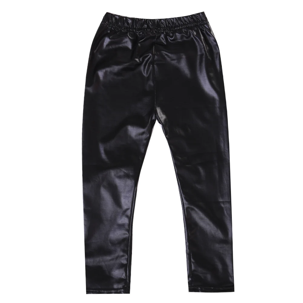 Черные эластичные обтягивающие штаны из искусственной кожи для маленьких девочек, леггинсы, модные брюки - Цвет: Черный