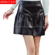 SHILO GO, винтажная уличная Женская юбка-карандаш, плиссированная бальная юбка из овчины, юбка из натуральной кожи, женская короткая Милая юбка
