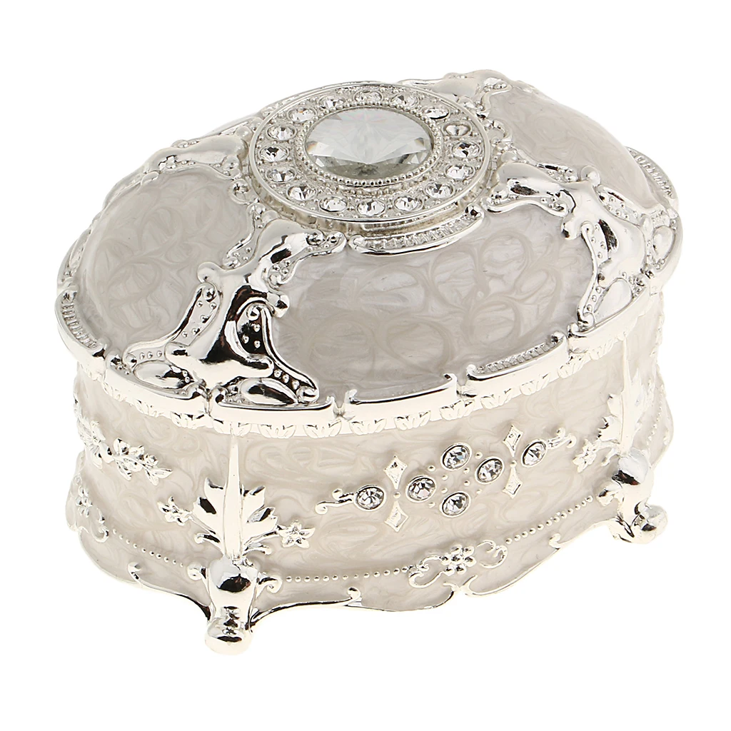 Crystal Enamel Oval Metal Vintage Jewelry Box Gift Earrings Ring Storage Box