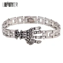 UBEAUTY, модные панк-рок, мужские браслеты со скелетом, мужские ювелирные изделия, браслет из нержавеющей стали с черепом, аксессуары, pulseira feminina
