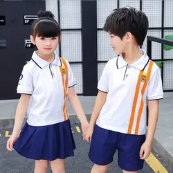 Детей японский Корейская школьная форма для мальчиков и девочек младший школьник летней одежды топы белого цвета темно-юбка
